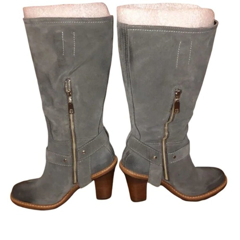Talbots Sallie2-M Shadow‎ Grey Suede Tall Harness Boots Block Heel WoMens 7.5M - Picture 2 of 5